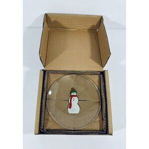 Pampered Chef Snowman Appetizer Plates 6” Round Clear Glass Snowmen Christmas